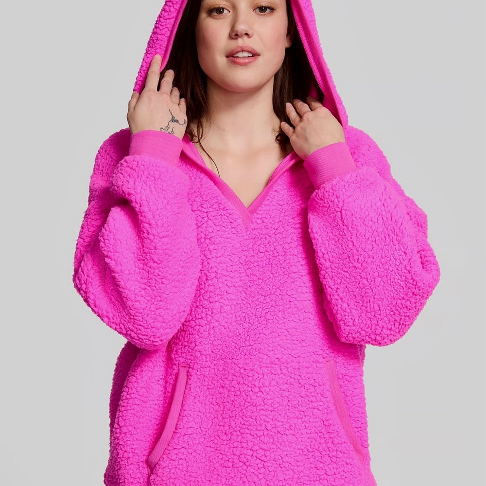 PINK Victoria's Secret Vibrant Pink Sherpa Hoodie